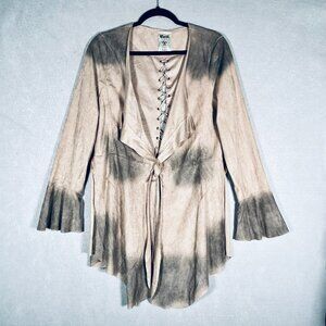 Vintage Vocal Cardigan Womens L Beige Tie Dye Corset Back Coquette Asymmetrical